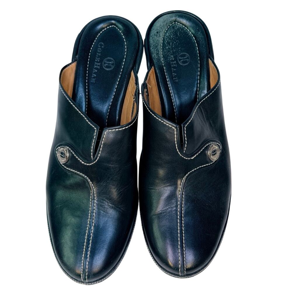 Cole Haan Woman’s Sz 7-1/2 B Leather Heeled Slides in Black - Picture 5 of 8